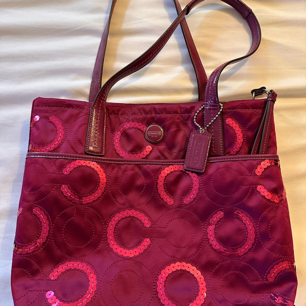 Coach signature C sequin satin tote